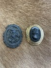2 Vintage Black Cameo Mourning Brooch Pins