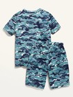Old Navy Kid Boys Blue Camo Graphic Tee Pajama Shorts Set Size Xs Or Medium
