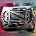 Navajo Hopi Belt Buckle Solid Sterling Silver Handmade Overlay Circa 1980 s