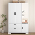 Armoires Wardrobes Closet Organizer 4 Doors 2 Drawers Storage Cabinet W  Mirror
