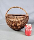 Antique Primitive Woven Melon Basket Large 18  Chevron Gathering Egg Farmhouse