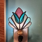 Vintage Stained Glass Flower Night Light Wall Plug In Lamp Flower Handmade Tulip