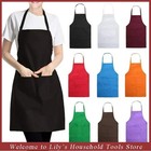 Solid Cooking Kitchen Restaurant Bib Apron Unisex Dress Black With 2 Pocket
