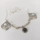 Vintage Silver Necklace Black 925 Bib Art Deco Geometric Artisan 90s Gift Unique