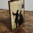 Reverse Painted Silhouette Victorian Couple Picture Convex Glass 4    X 5   