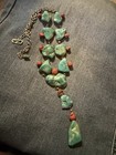 Vintage Taxco Big Bezel Set Turquoise Coral Mid Century Squash Like Necklace Euc