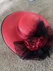 Red Vintage Style Hat Church Wedding Kentucky Derby Party Feathers-tulle