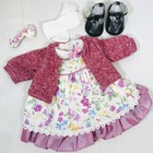 Pink Floral Dress W  Sweater  Hair Bow Outfit Set For 18  American Girl Doll Kit