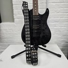 Eyelet  Grommet Buckle Guitar Strap Genuine Black Leather Punk Rock Made In Usa