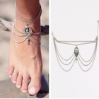 Ankle Bracelet Silver Blue Bohemian Beach Barefoot Jewelry Chain Link