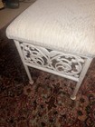 Vintage Metal Vanity Bench Off White Decorative Scroll Ends Sturdy  Padded Top 