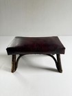 Antique Vintage Small Footstool Bench Bent Wood Legs Vinyl Top Rustic Primitive