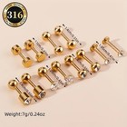 12pcs Stainless Steel Cubic Zirconia Men Ear Bone Piercing Studs Hypoallergenic