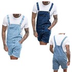 Mens Denim Bib Overall Shorts Adjustable Strap Jean Shorts Romper Short Jumpsuit