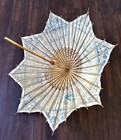 Vintage Asian Bamboo Rice Paper Parasol Umbrella Hand Painted Birds Flowers 27   