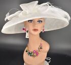 Church Kentucky Derby Hat Carriage Tea Party Wedding Wide Brim White