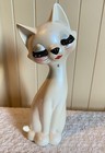 Vtg Brinn   s Japan White Anthropomorphic Kitsch Kitty Cat Figurine Orig Sticker