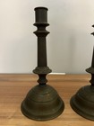 Pair Of Antique Brass Candlesticks 8 5    Bell Shaped Base W patina