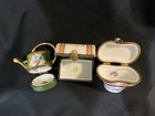 Set Of 3 Limoges Trinket Boxes  Watering Can  Flower Basket    Trunk Chest