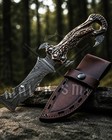 Handmade Damascus Steel Fantasy Dagger  Stag Horn Handle  Ring Grip  Sheath