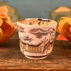 Antique 1840s Timor Chinoiserie Pattern Brown Transferware Copper Luster Cup