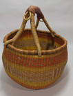 Extra Large Woven African Bolga Ghana Market Basket Leather Handle Vintage 16   