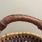Vintage African Purple Grass Bolga Ghana Market Basket 10    Across Leather Handle