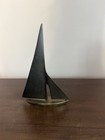 Vintage Brass Sailboat Brass Boat On Green Marble Base Nautical Lake Sailing 