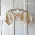 Antique Vtg Fancy Hand Crochet Floral Yoke Collar Ivory Pink Ribbon Nightgown