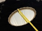 Vintage Ornate Brass Filigree Vanity Mirror Tray     Oval Baroque Perfume Dish