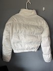Women s White Cropped Quilted Puffer Jacket Elastic Waist Full Zip Short