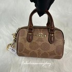 Coach Mini Rowan Bag Charm In Signature Canvas Silver brown tan Cx068 Nwt