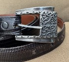Vintage Old Western Unknown Brand 4 Pc Sterling Silver Belt Buckle Set   Belt