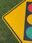 Vintage Road Sign Traffic Light Ahead Yellow Aluminum 36  X 36 
