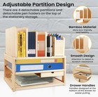 Bamboo Desk Organizer W  Drawer     Adjustable Storage For Files  Mail   More