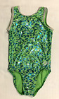 Gk Elite   Cl Gymnastics Leotard Child Large Lime Green Blue Metallic Cheetah