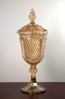Stunning 16  Iridescent Gold Indiana Glass Diamond Point Apothecary   Candy Jar