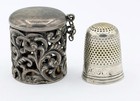Ultra Fancy Antique Sterling Silver Thimble Holder case   Sterling Thimble  983