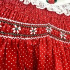 Polly Flinders Dress Sz 4 Red Swiss Dot Smocked Lace Collar Puff Sleeves Vintage