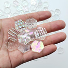 100 Pcs Hexagon White Iridescence Stained Glass Pieces Mosaics Tiles For Crafts