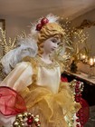 Victorian Christmas Angel Tree Topper Ivory Red And Gold Porcelain Face 16    Tall