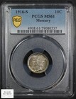 1916 S Mercury Silver Dime 10c Pcgs Ms 61  spectacular Rainbow Toning    