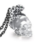 Necklace Of Quartz   925 Sterling Silver Leopard Carved Crystal Skull Pendant