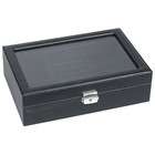 Glass Top Black Leather Jewelry Box Organizer Display Storage Case With Lock
