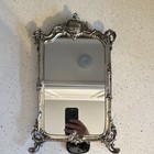 Vintage Ornate Silver Tone Vanity Mirror Rococo Style Standing Tabletop Easel