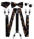 Black Gold Paisley Bow Tie And Supenders For Men Tuxedo Heavy Duty 6 Clips Su   