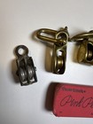 Small Tiny Antique Nautical Rope Blocks   Brass Shackles Wood   Rigging Pulley