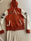 Harley Davidson Varsity Hoodie Womens Medium Orange Hooded Embroidered Logo Snap
