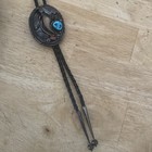 Vintage Native Sterling Silver Turquoise Red Coral Bear Claws Bolo Tie Marked T