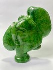 Vintage Hand Carved Green Stone Elephant Head Sculpture Heavy Figurine 18cm